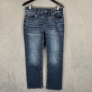 BKE Tyler Jeans Mens 31x32 Dark Wash Straight Leg Whiskered Stretch Buckle Y2K